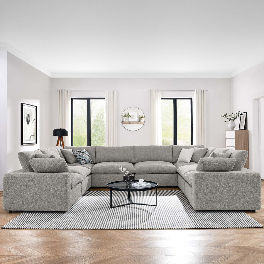 Linden 8-Piece Down Filled Overstuffed Boucle Fabric Sectional Sofa in Light Gray