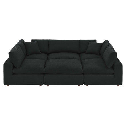 Commix 6-Piece Down Filled Overstuffed Boucle Fabric Sectional Sofa in Black