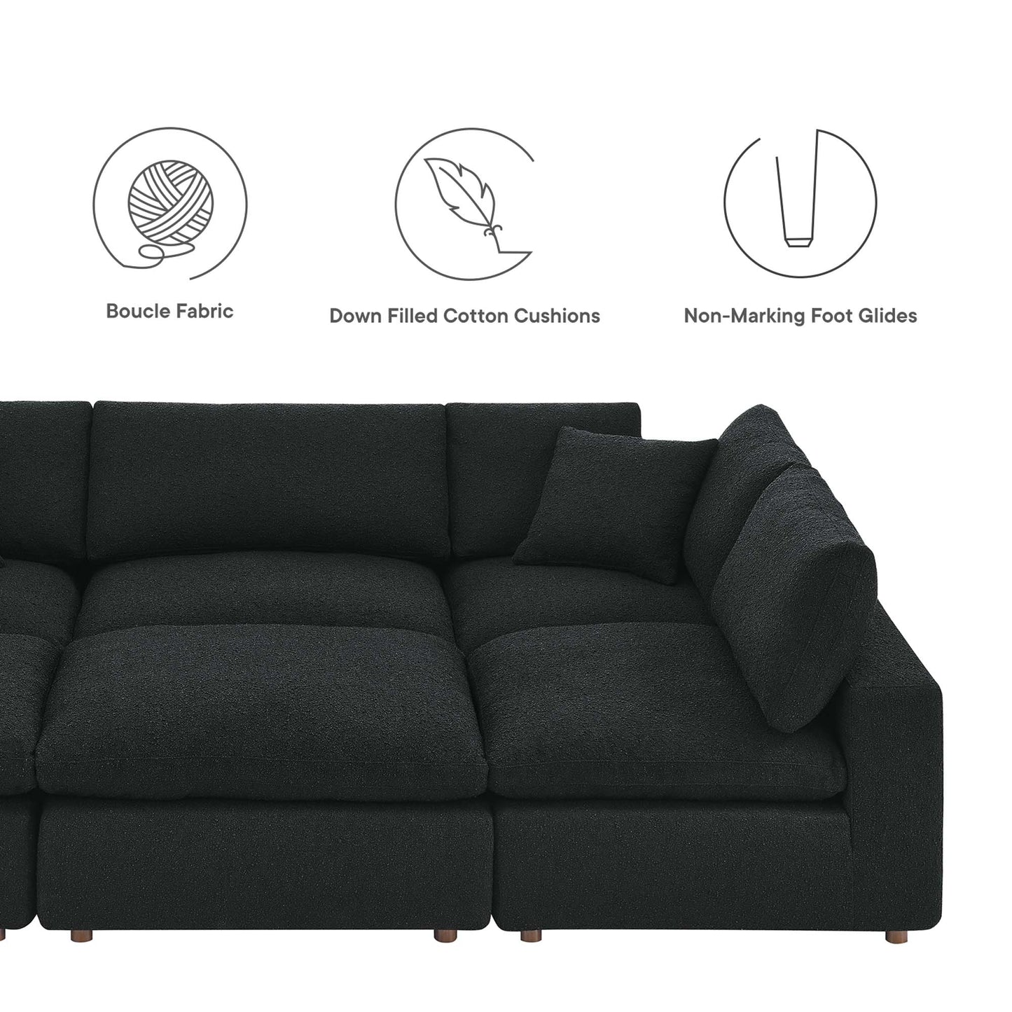 Commix 6-Piece Down Filled Overstuffed Boucle Fabric Sectional Sofa by Furniture for America