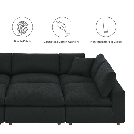 Commix 6-Piece Down Filled Overstuffed Boucle Fabric Sectional Sofa in Black