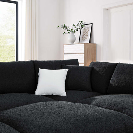 Commix 6-Piece Down Filled Overstuffed Boucle Fabric Sectional Sofa in Black