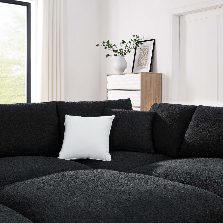 Linden 6-Piece Down Filled Overstuffed Boucle Fabric Sectional Sofa in Black