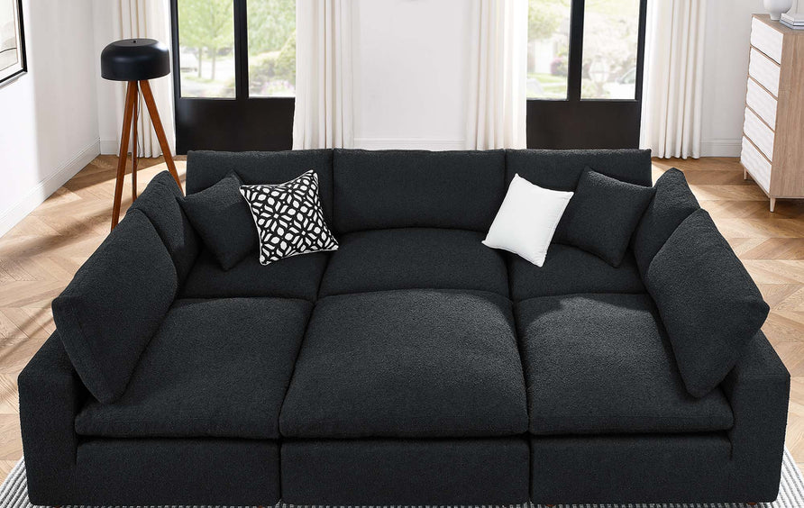 Linden 6-Piece Down Filled Overstuffed Boucle Fabric Sectional Sofa in Black