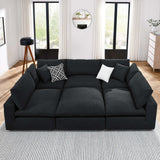 Linden 6-Piece Down Filled Overstuffed Boucle Fabric Sectional Sofa in Black