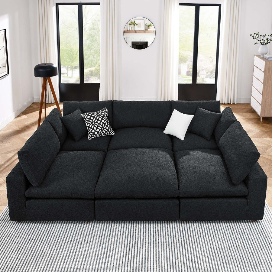 Linden 6-Piece Down Filled Overstuffed Boucle Fabric Sectional Sofa in Black