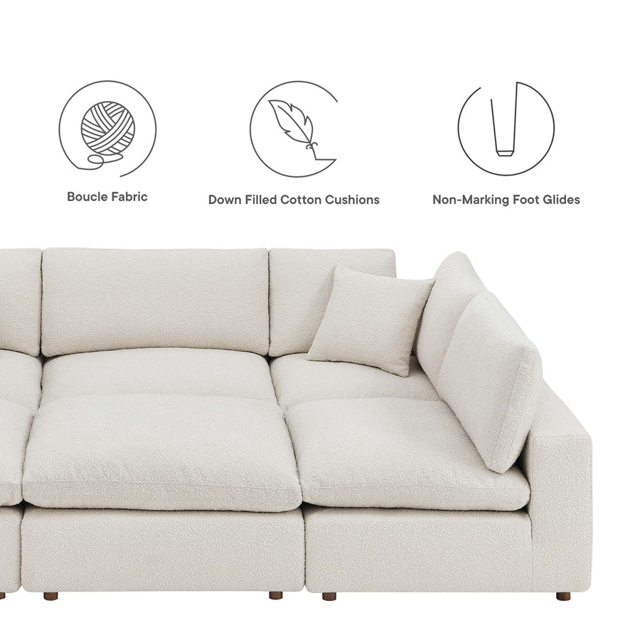 Linden 6-Piece Down Filled Overstuffed Boucle Fabric Sectional Sofa in Ivory