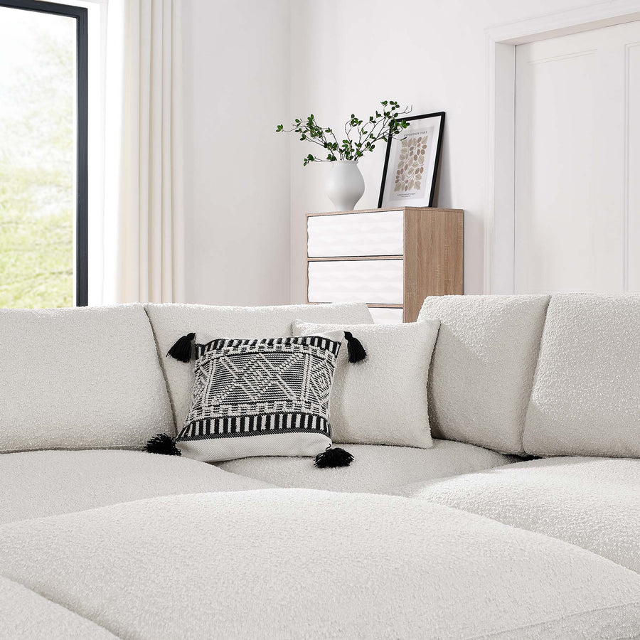 Linden 6-Piece Down Filled Overstuffed Boucle Fabric Sectional Sofa in Ivory