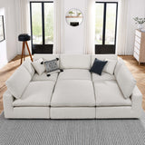 Linden 6-Piece Down Filled Overstuffed Boucle Fabric Sectional Sofa in Ivory