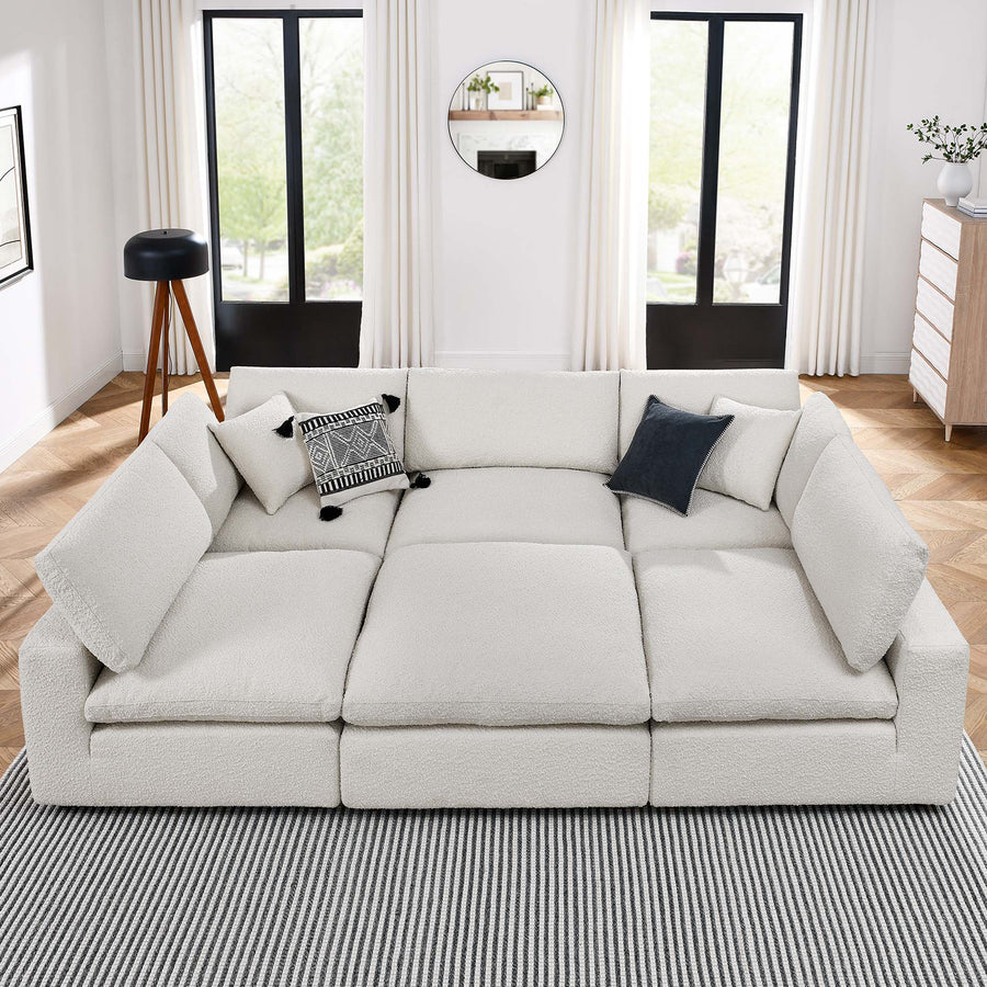 Linden 6-Piece Down Filled Overstuffed Boucle Fabric Sectional Sofa in Ivory