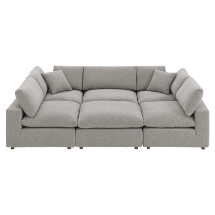 Commix 6-Piece Down Filled Overstuffed Boucle Fabric Sectional Sofa in Light Gray