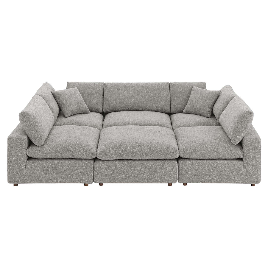 Linden 6-Piece Down Filled Overstuffed Boucle Fabric Sectional Sofa in Light Gray