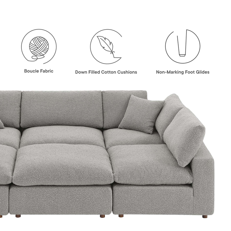 Linden 6-Piece Down Filled Overstuffed Boucle Fabric Sectional Sofa in Light Gray