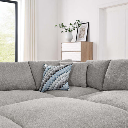 Commix 6-Piece Down Filled Overstuffed Boucle Fabric Sectional Sofa in Light Gray