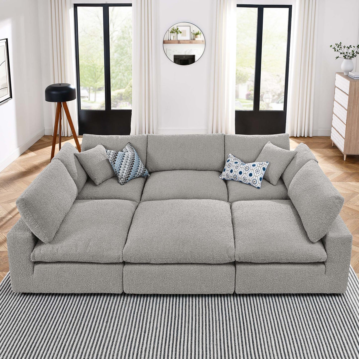 Commix 6-Piece Down Filled Overstuffed Boucle Fabric Sectional Sofa by Furniture for America