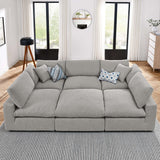 Linden 6-Piece Down Filled Overstuffed Boucle Fabric Sectional Sofa in Light Gray