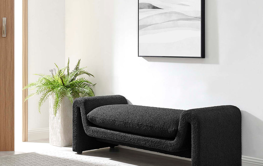 Bloom Boucle Fabric Bench in Black