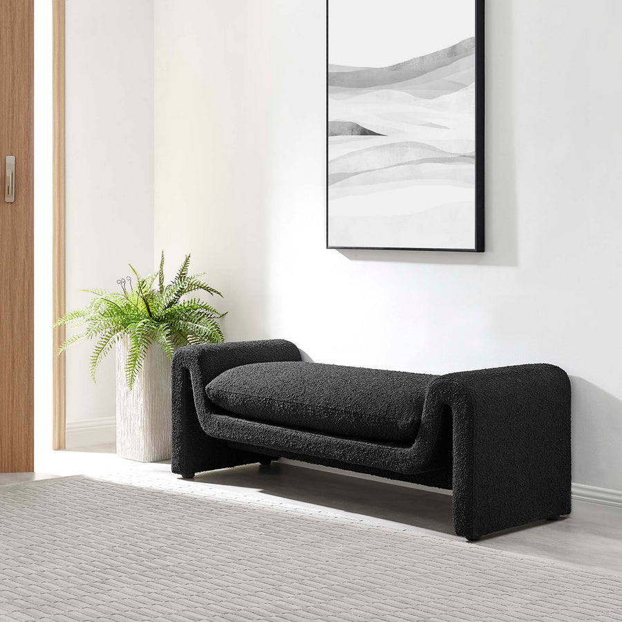 Bloom Boucle Fabric Bench in Black