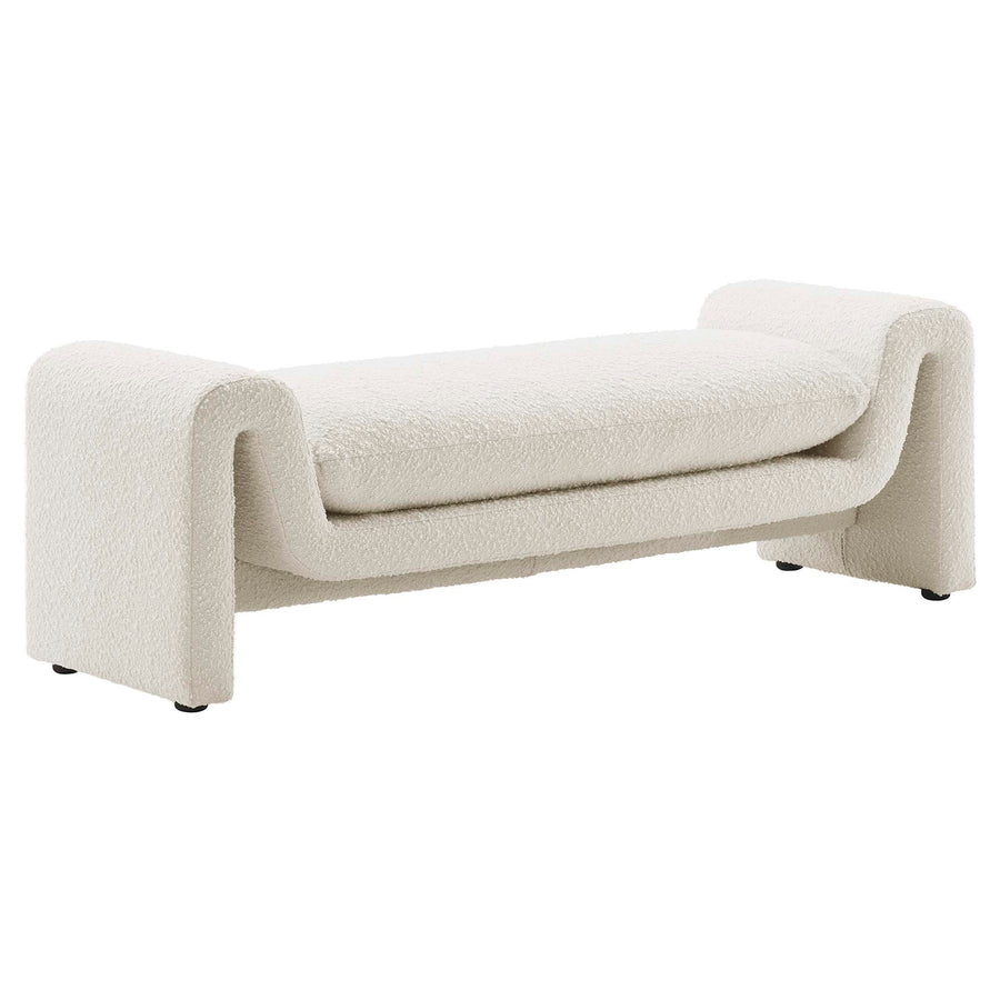 Bloom Boucle Fabric Bench in Ivory