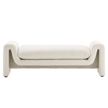 Waverly Boucle Fabric Bench in Ivory