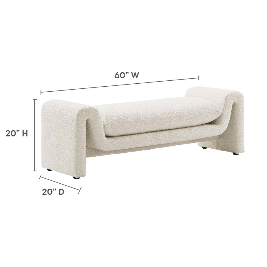 Bloom Boucle Fabric Bench in Ivory