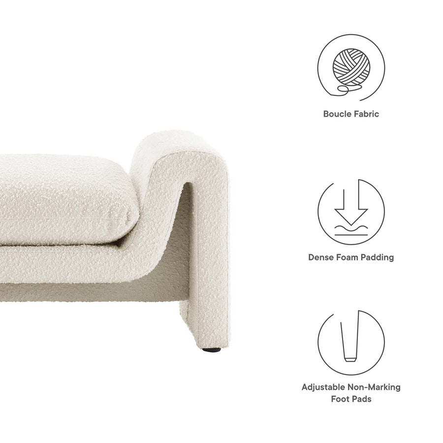 Bloom Boucle Fabric Bench in Ivory