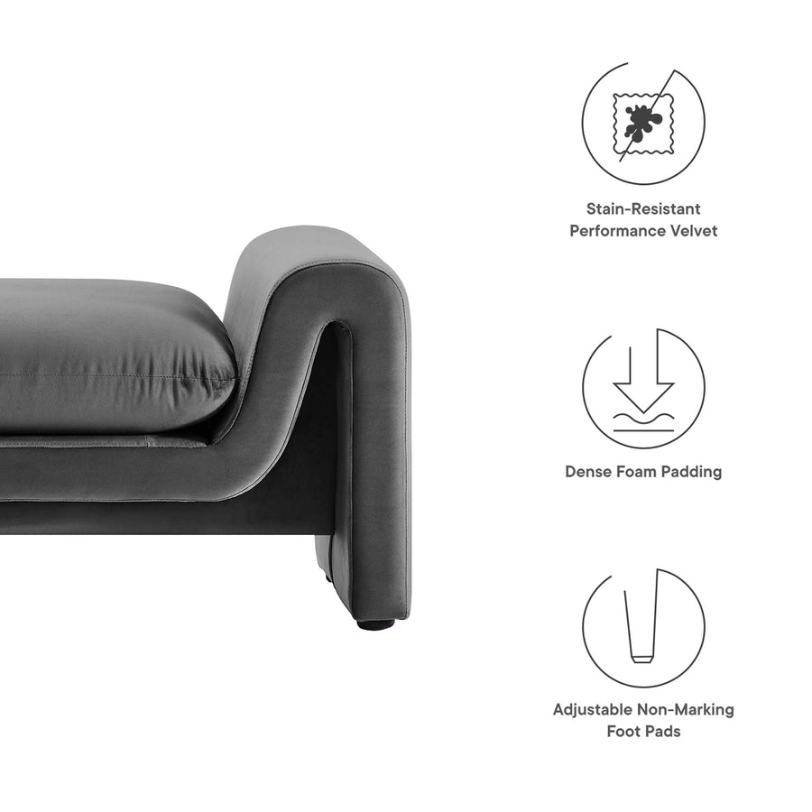 Bloom Performance Velvet Bench in Gray
