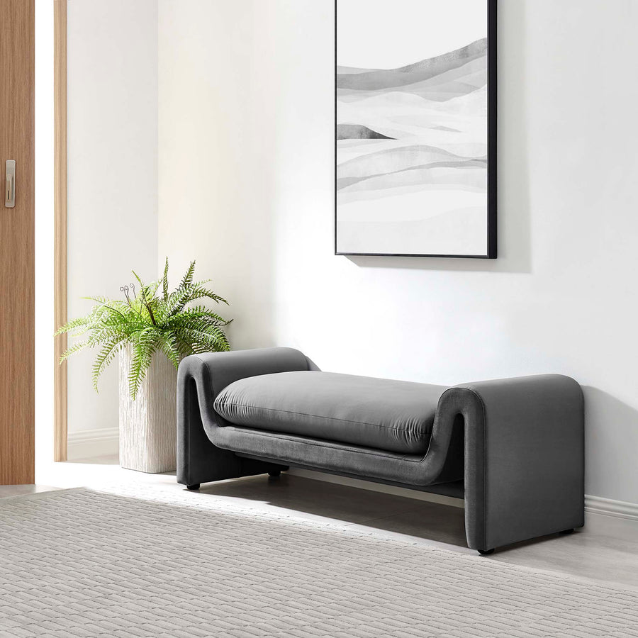 Bloom Performance Velvet Bench in Gray