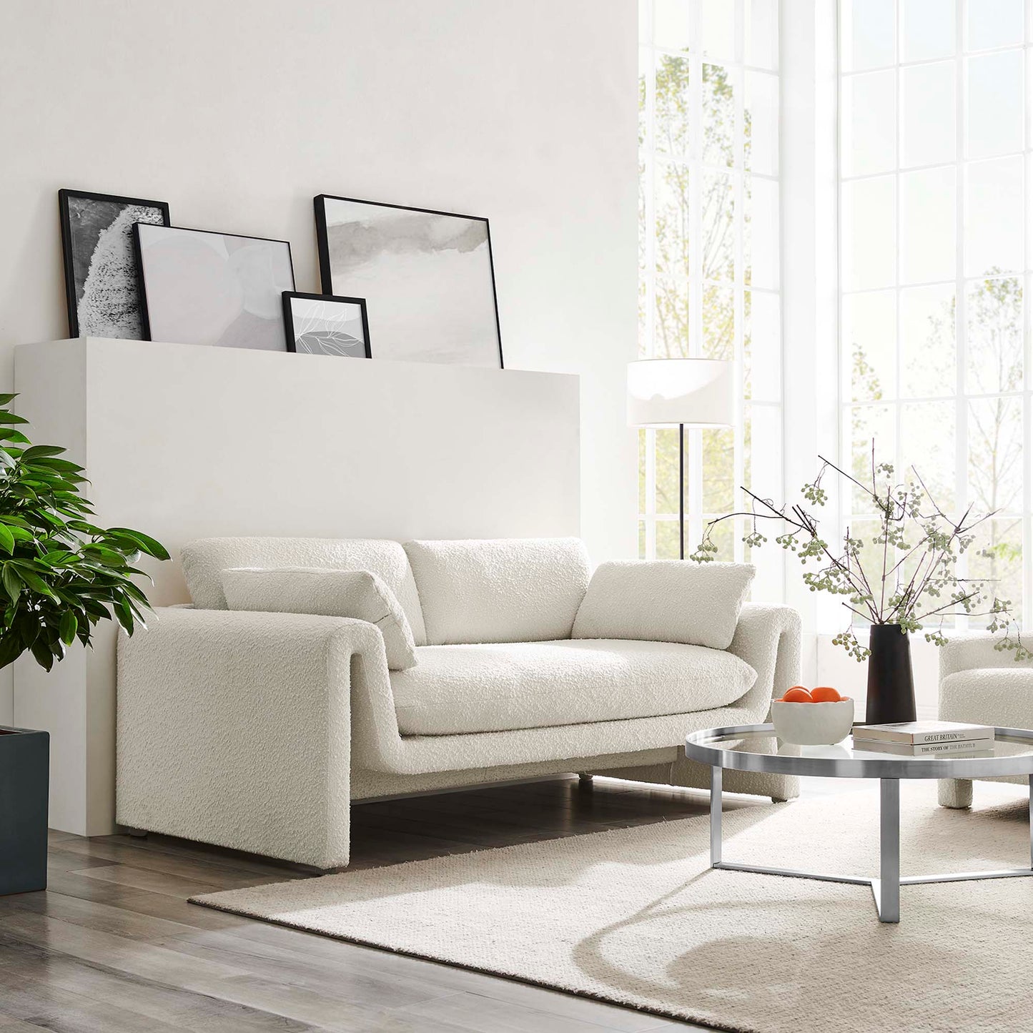 Bloom Boucle Fabric Sofa in Ivory