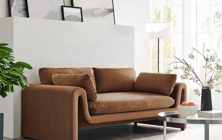 Bloom Performance Velvet Sofa in Brown