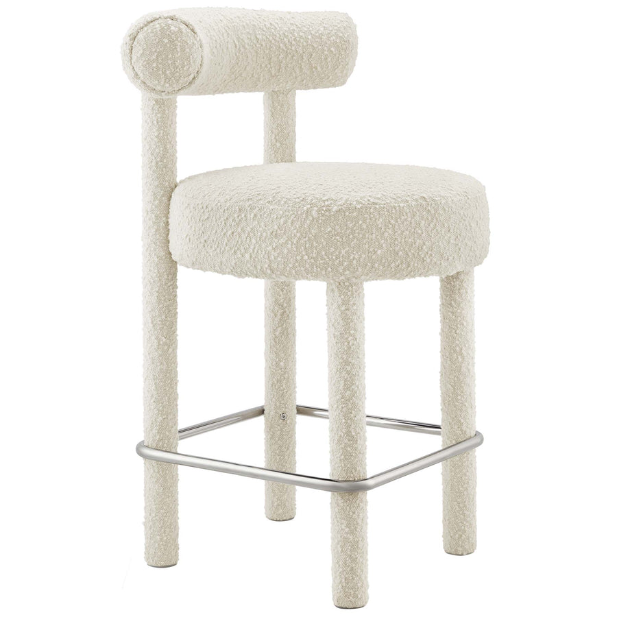 Halcyon Boucle Fabric Counter Stool in Ivory Silver