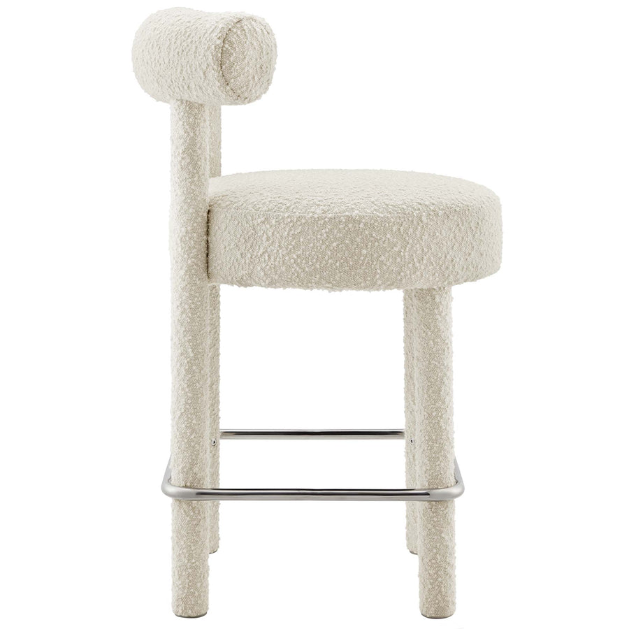 Halcyon Boucle Fabric Counter Stool in Ivory Silver