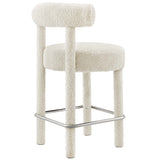 Halcyon Boucle Fabric Counter Stool in Ivory Silver