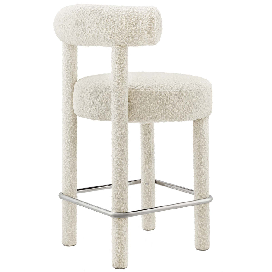 Halcyon Boucle Fabric Counter Stool in Ivory Silver