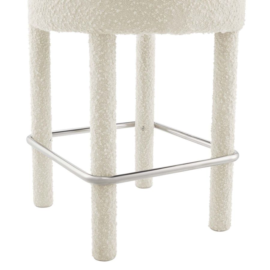 Halcyon Boucle Fabric Counter Stool in Ivory Silver