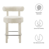 Halcyon Boucle Fabric Counter Stool in Ivory Silver