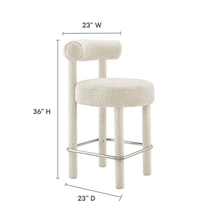 Toulouse Boucle Fabric Counter Stool in Ivory Silver