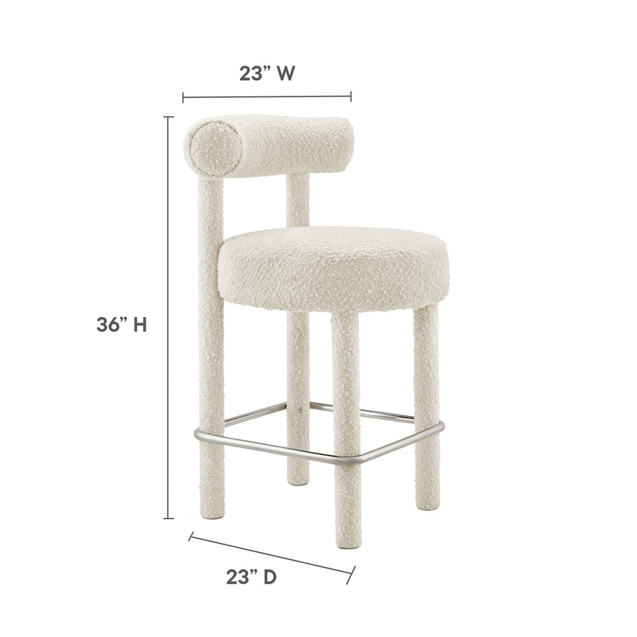 Halcyon Boucle Fabric Counter Stool in Ivory Silver
