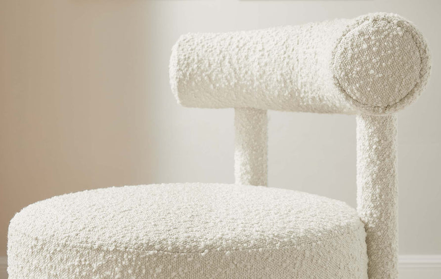 Halcyon Boucle Fabric Counter Stool in Ivory Silver