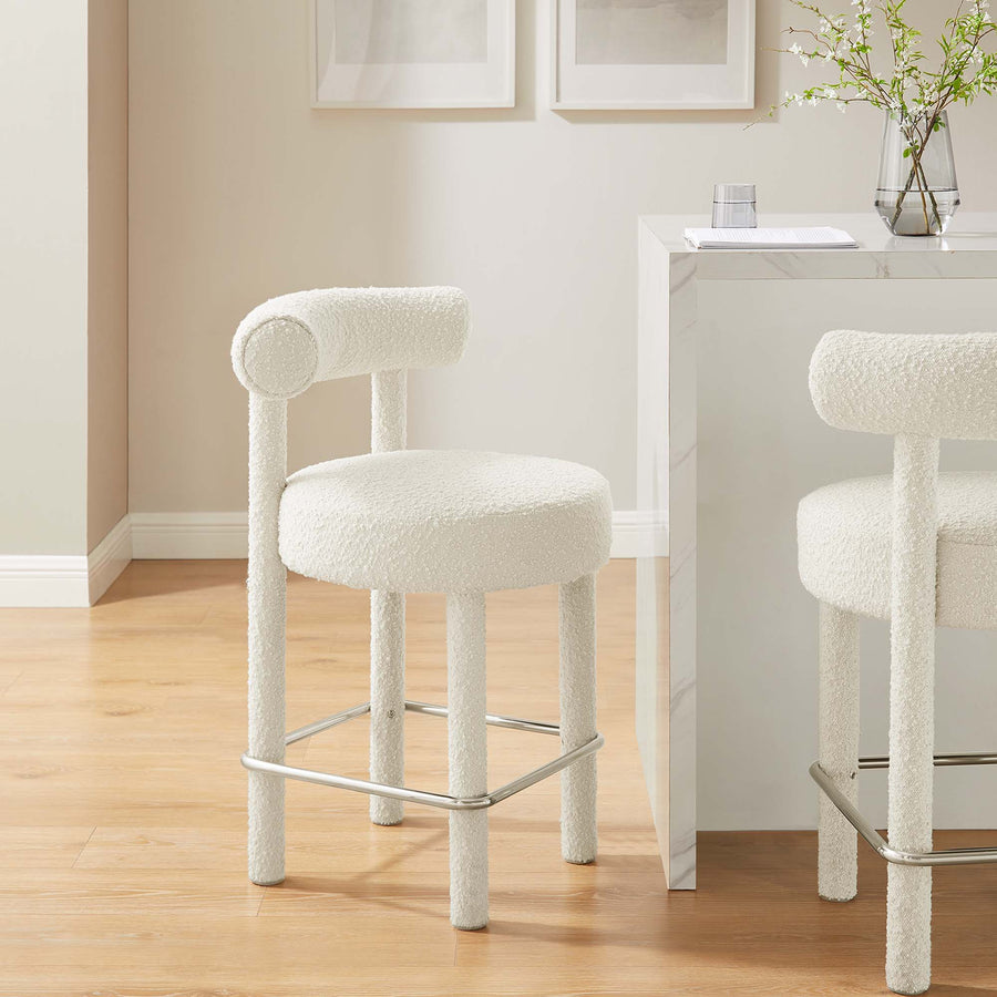 Halcyon Boucle Fabric Counter Stool in Ivory Silver