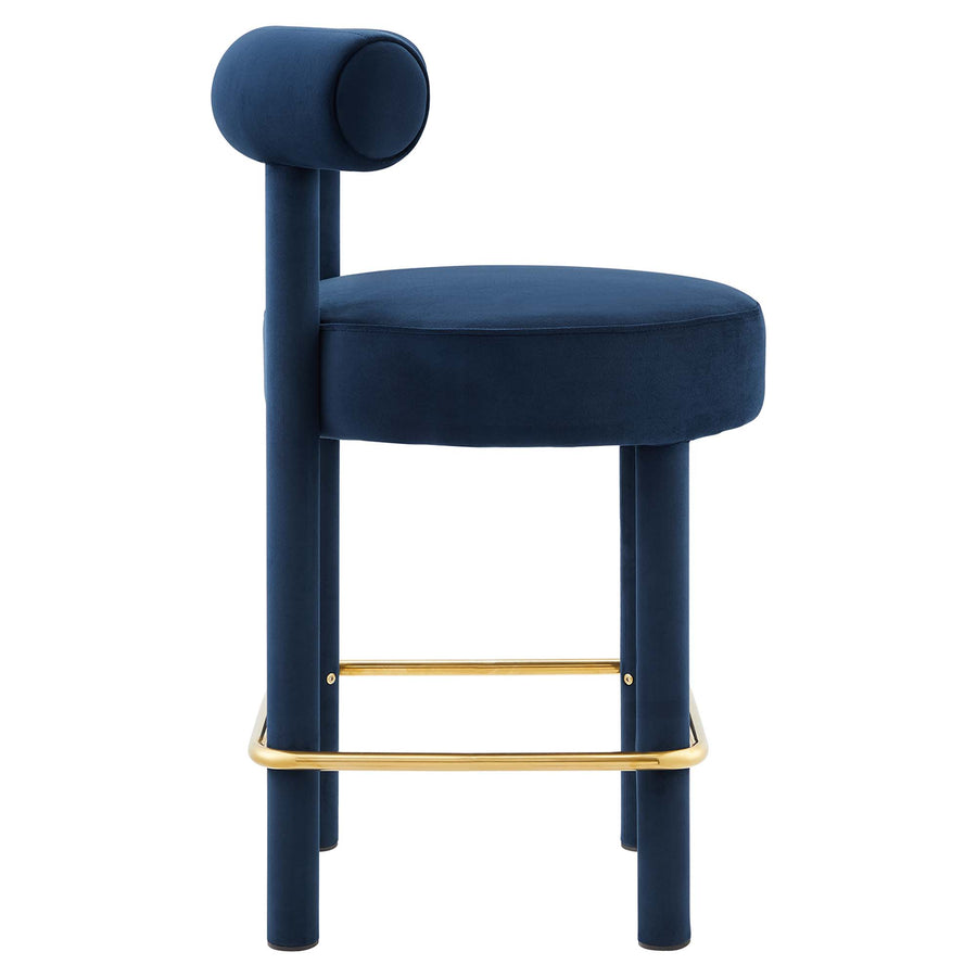 Halcyon Performance Velvet Counter Stool in Midnight Blue Gold
