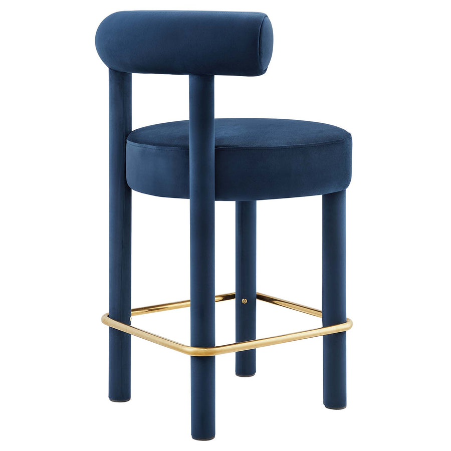 Halcyon Performance Velvet Counter Stool in Midnight Blue Gold