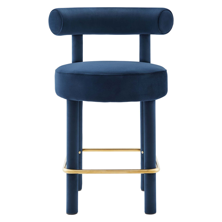 Halcyon Performance Velvet Counter Stool in Midnight Blue Gold