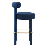Halcyon Performance Velvet Bar Stool in Midnight Blue Gold