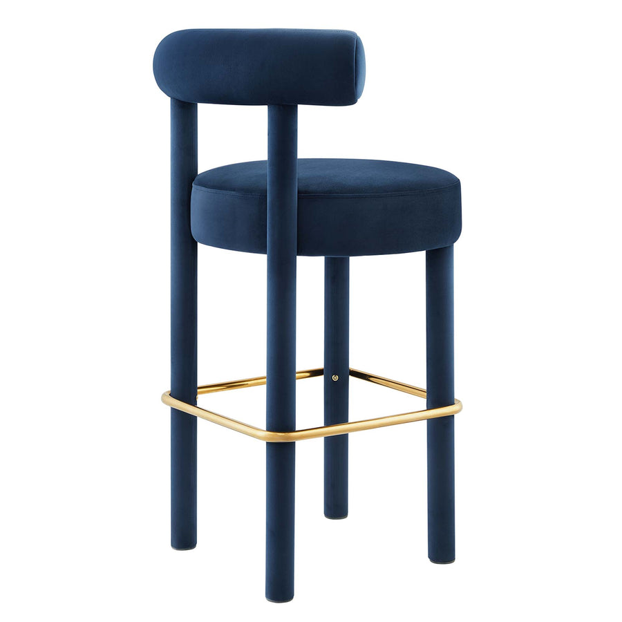 Halcyon Performance Velvet Bar Stool in Midnight Blue Gold