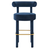 Halcyon Performance Velvet Bar Stool in Midnight Blue Gold