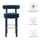 Halcyon Performance Velvet Bar Stool in Midnight Blue Gold