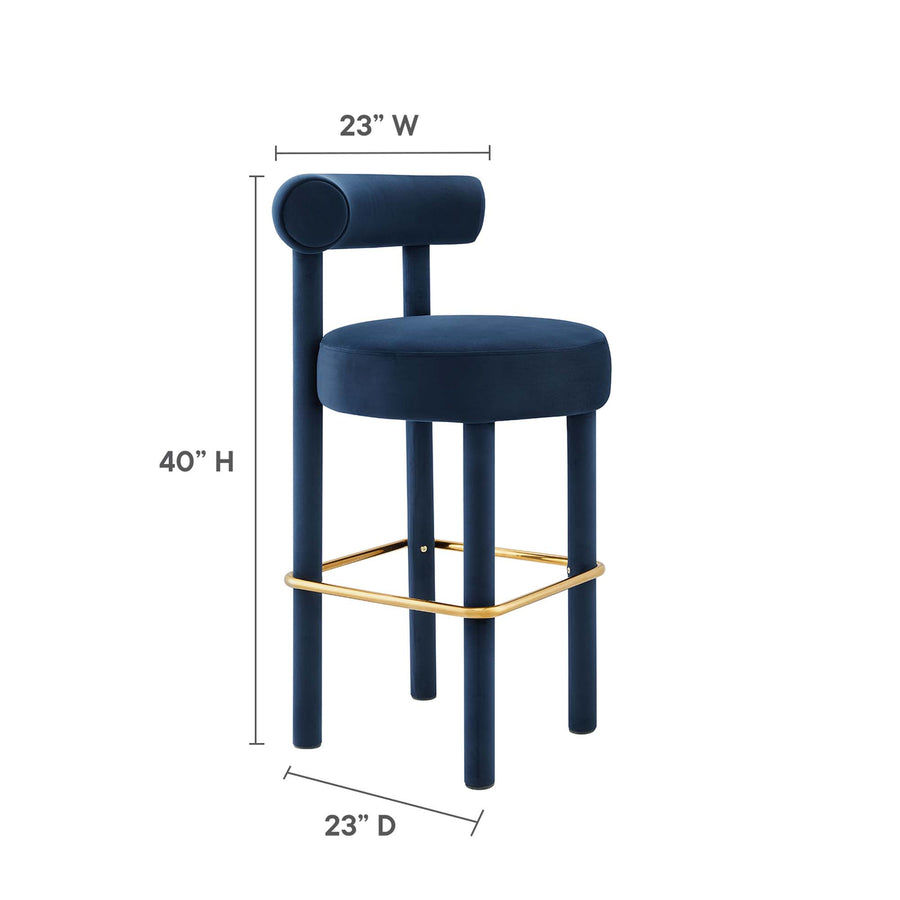 Halcyon Performance Velvet Bar Stool in Midnight Blue Gold