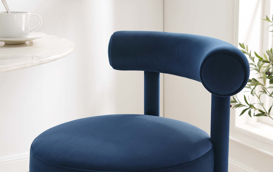 Halcyon Performance Velvet Bar Stool in Midnight Blue Gold