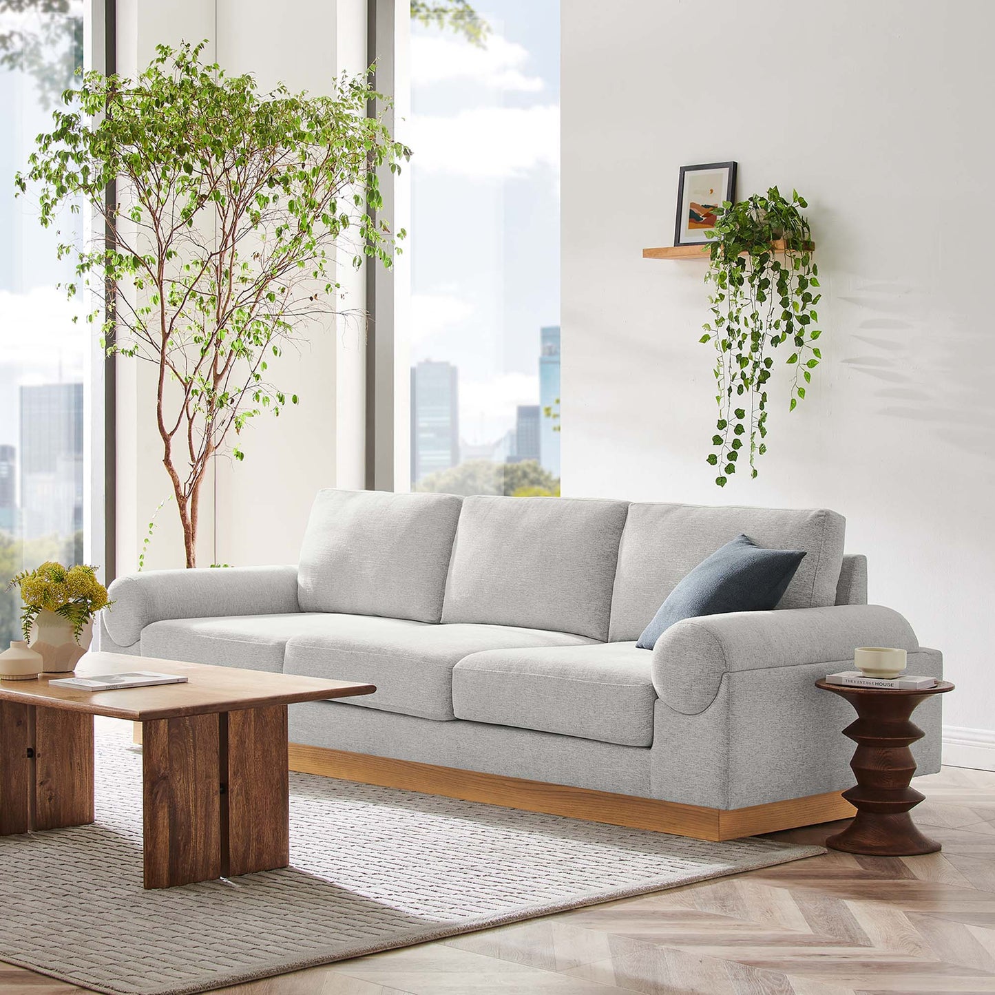 Seamus Upholstered Fabric Sofa in Light Gray