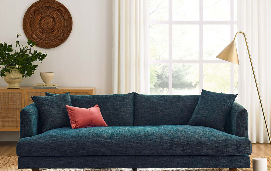 Manor Down Filled Overstuffed Sofa in Navy Fabric
